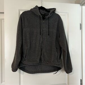 Grey Cabela's polartec zip-up hoodie fleece jacket with hood pockets and black